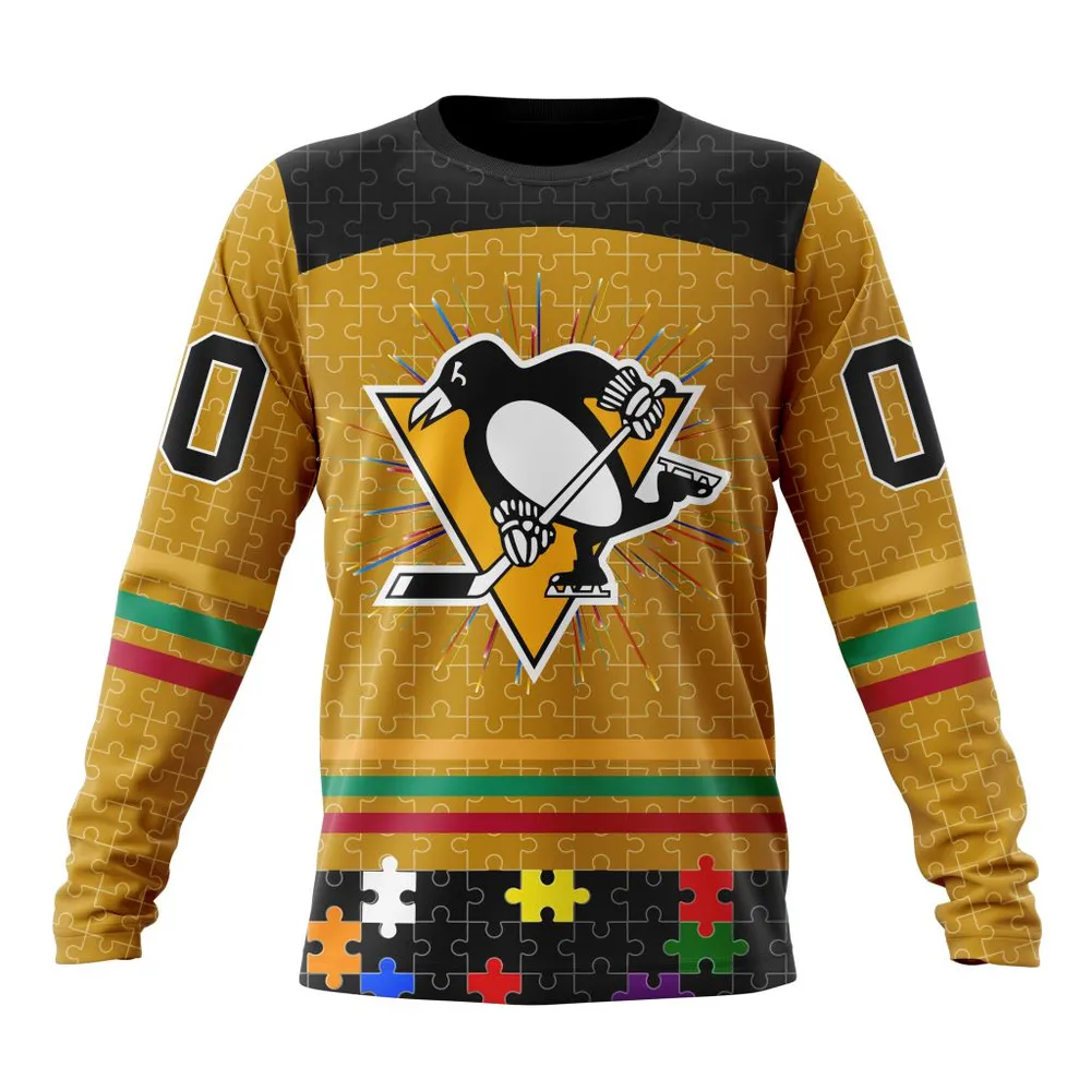 NHL Pittsburgh Penguins | Specialized Fearless Aganst Autism V0122 Long Sleeved Sweatshirt 