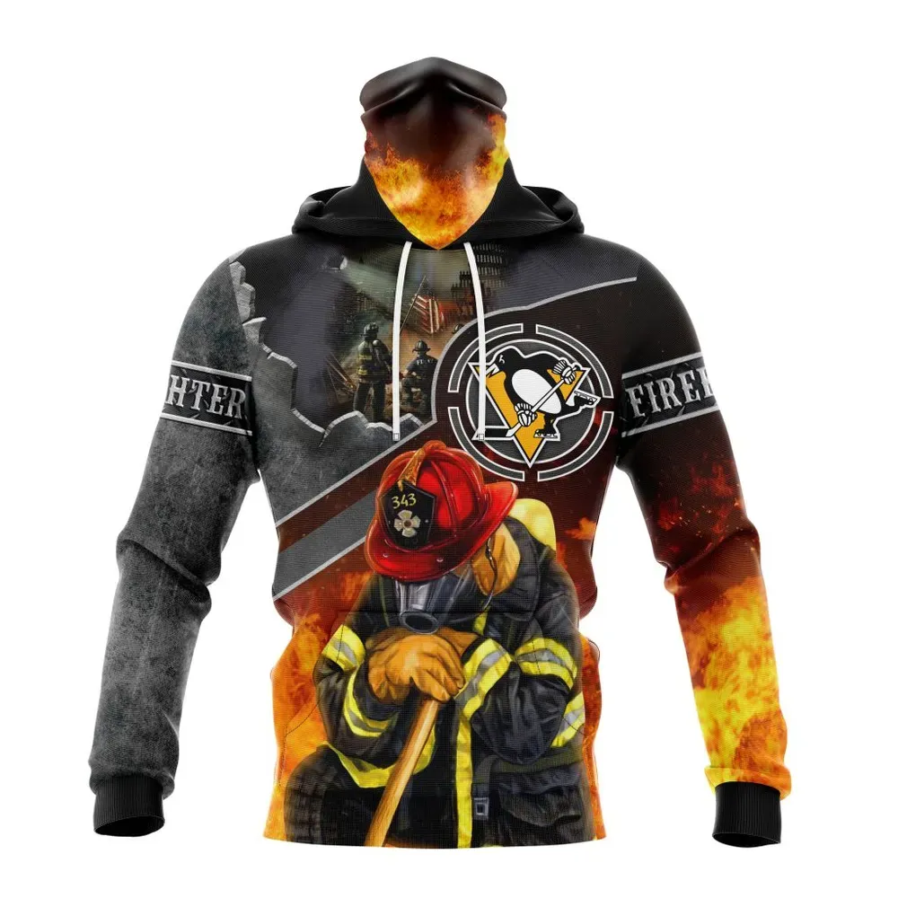 NHL Pittsburgh Penguins | Specialized Kits To Honor Firefighter In Patriot Day We Will Never Forget Mask Hoodie