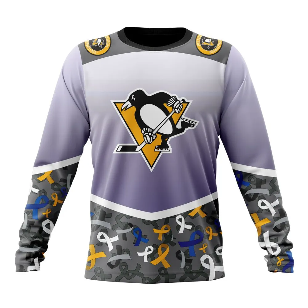 NHL Pittsburgh Penguins | Specialized Sport Fights Again All Cancer V0122 Long Sleeved Sweatshirt 