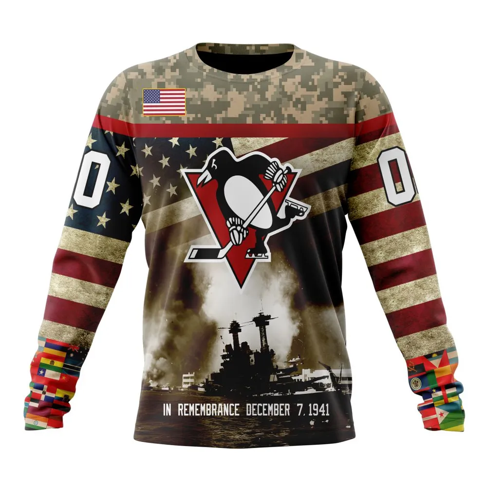 NHL Pittsburgh Penguins | Specialized Unisex Kits Remember Pearl Harbor Long Sleeved Sweatshirt 