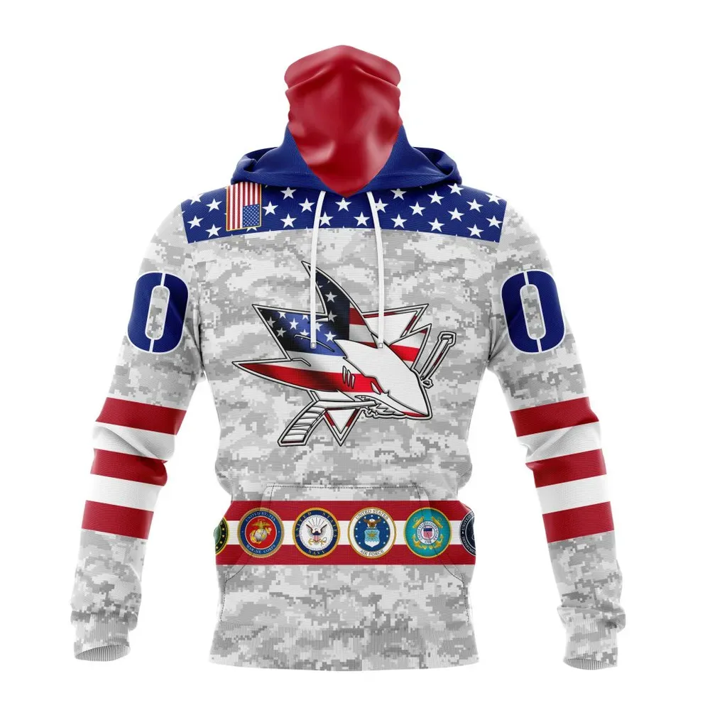 NHL San Jose Sharks Armed Forces Appreciation St2201 Mask Hoodie