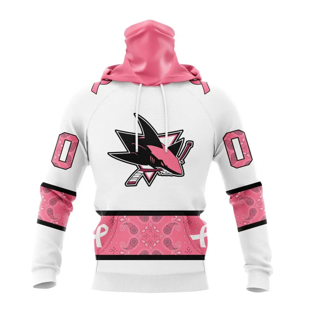 NHL San Jose Sharks In Classic Style With Paisley! In October We Wear Pink Breast Cancer Mask Hoodie