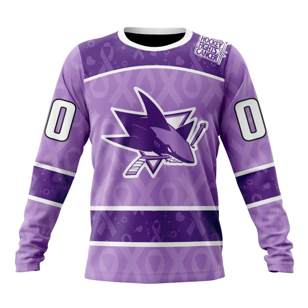 NHL San Jose Sharks New Lavender Hockey Fight Cancer St2301 Long Sleeved Sweatshirt 