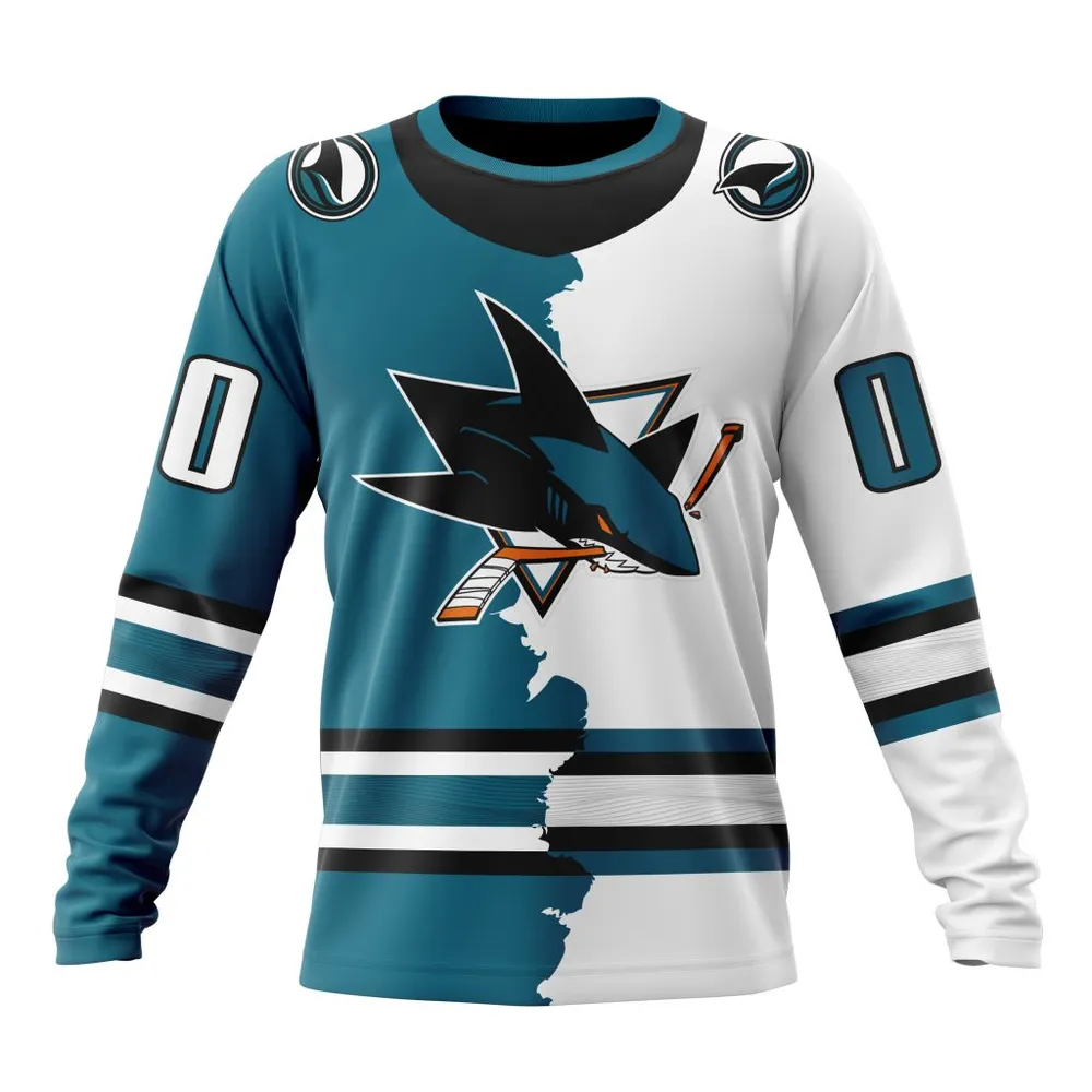 NHL San Jose Sharks Personalize Home Mix Away Kits Long Sleeved Sweatshirt 