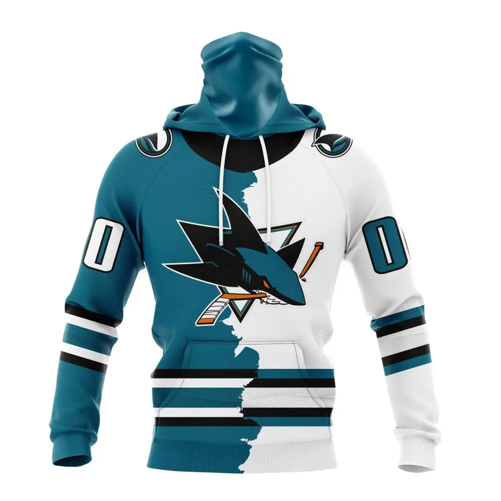 NHL San Jose Sharks Personalize Home Mix Away Kits Mask Hoodie