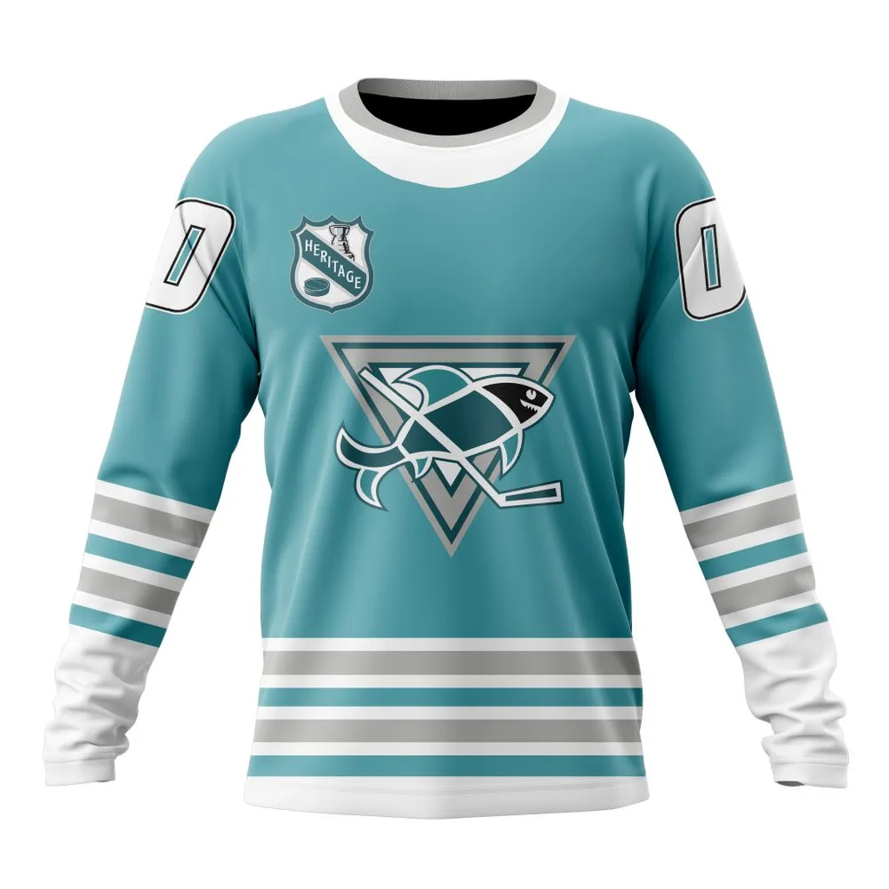 NHL San Jose Sharks Personalized Heritage Design St2401 Long Sleeved Sweatshirt 