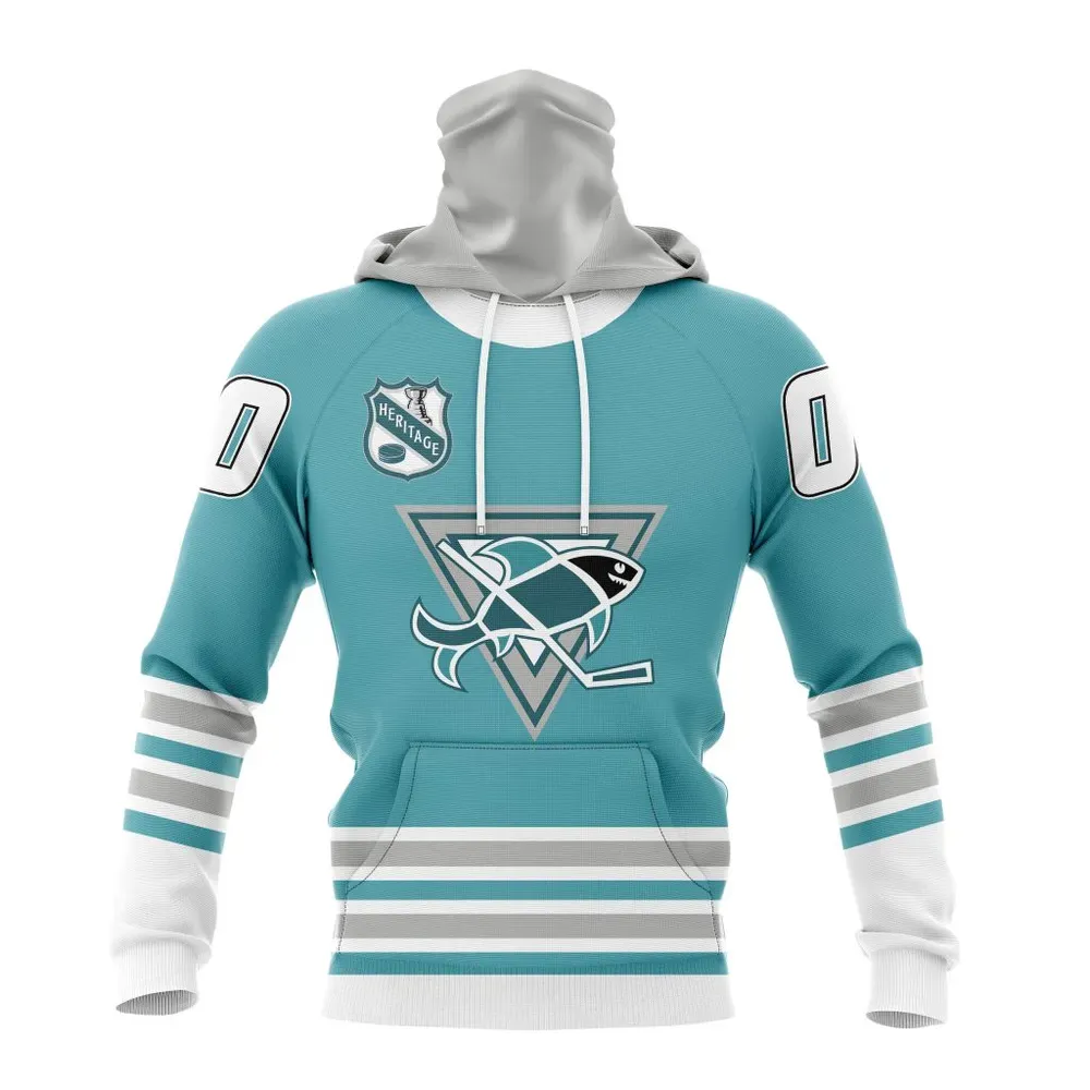 NHL San Jose Sharks Personalized Heritage Design St2401 Mask Hoodie