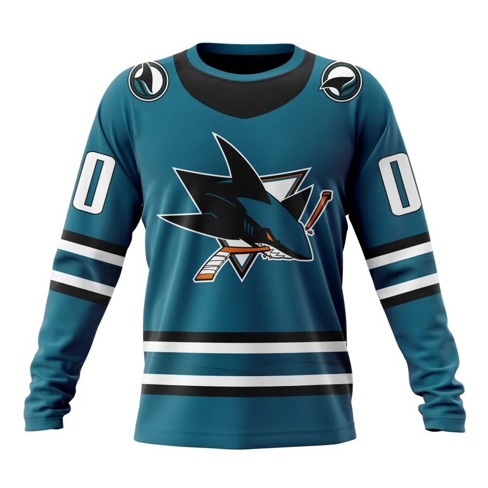 NHL San Jose Sharks Personalized Home Kits Long Sleeved Sweatshirt 