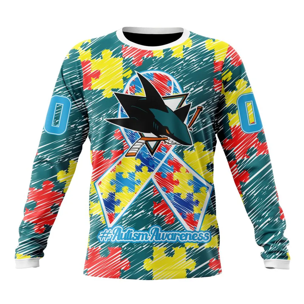 NHL San Jose Sharks Special Autism Awareness Design St2201 Long Sleeved Sweatshirt 