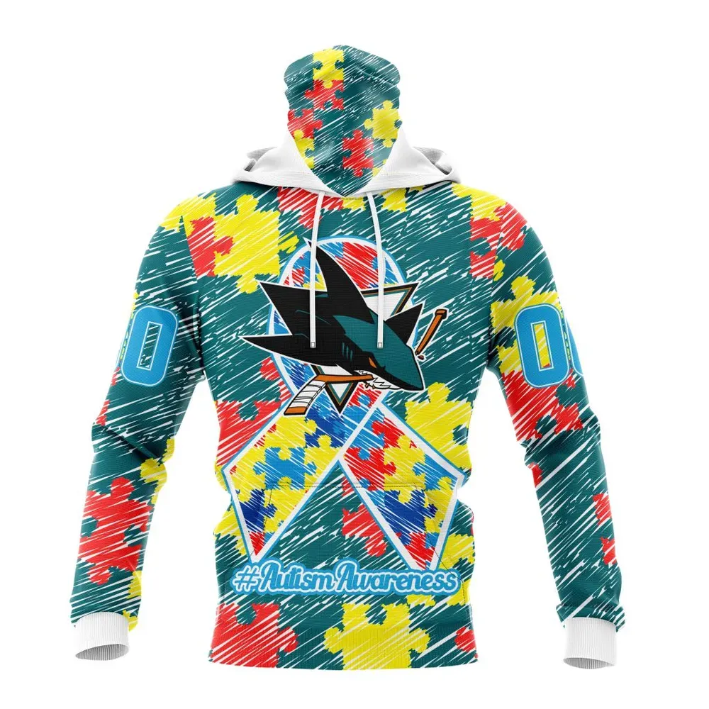 NHL San Jose Sharks Special Autism Awareness Design St2201 Mask Hoodie