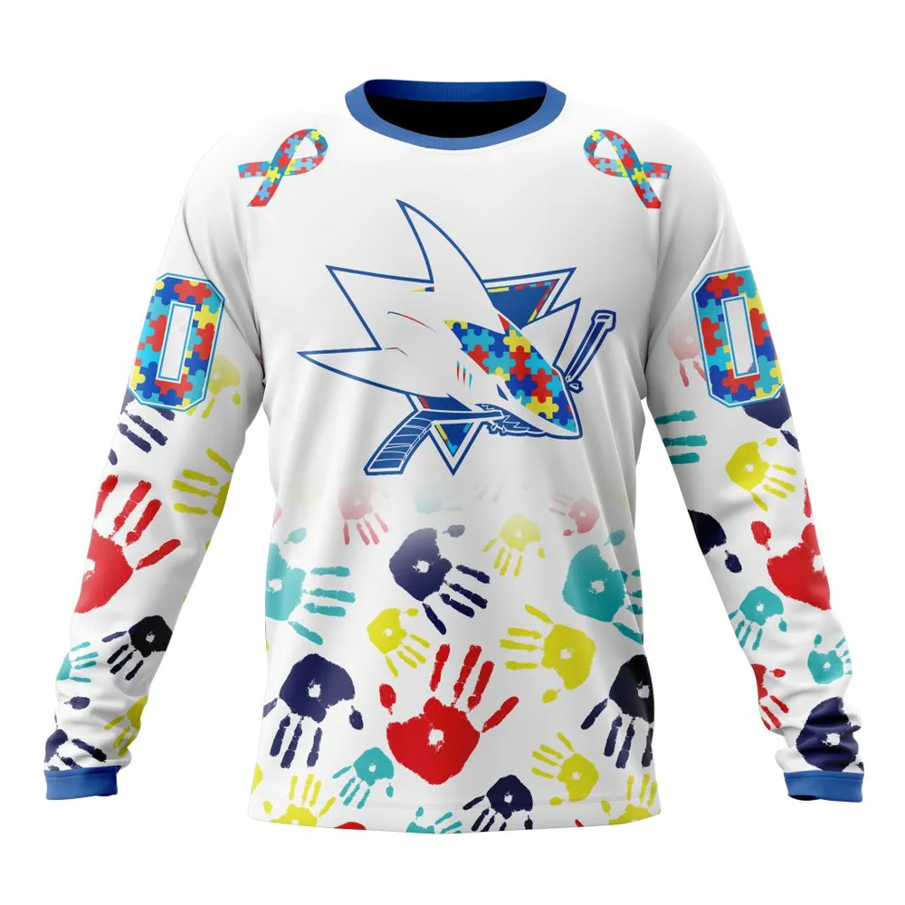 NHL San Jose Sharks Special Autism Awareness Design St2203 Long Sleeved Sweatshirt 