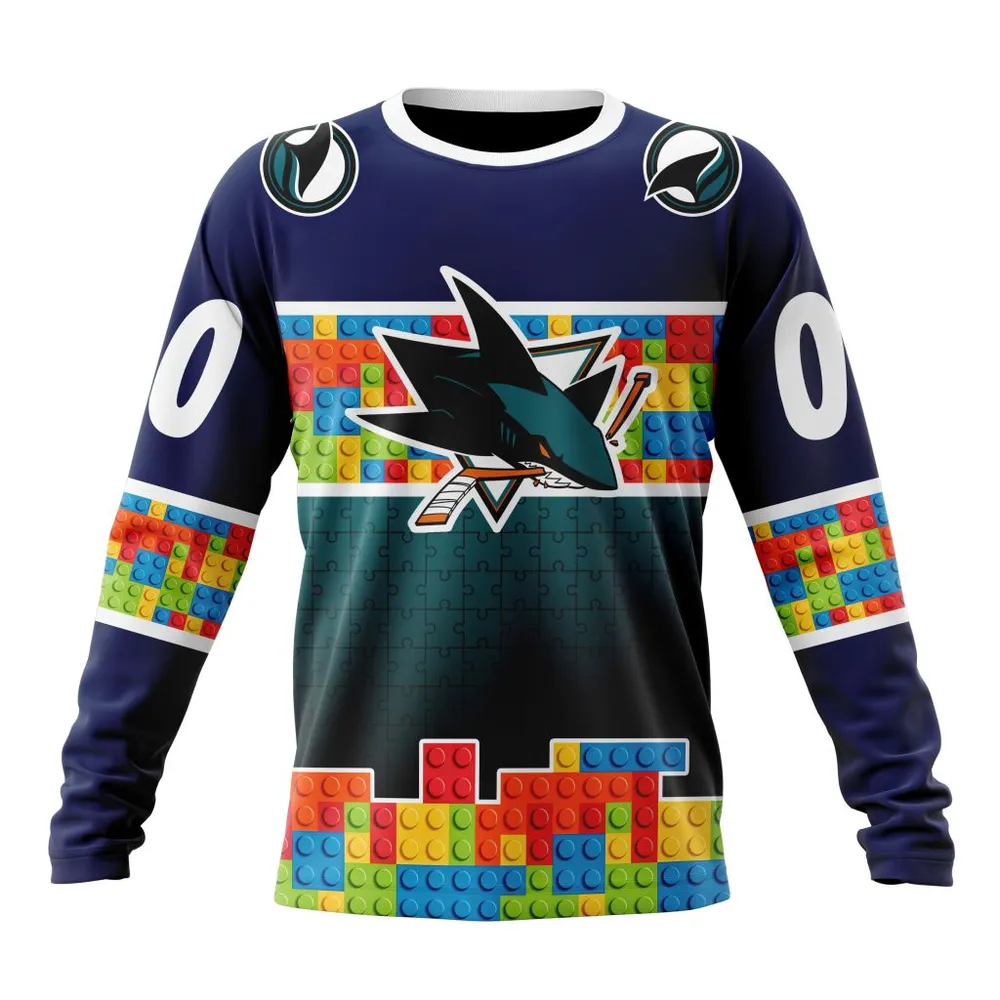 NHL San Jose Sharks Special Autism Awareness Design V2301 Long Sleeved Sweatshirt 