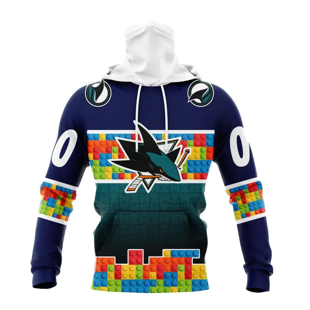 NHL San Jose Sharks Special Autism Awareness Design V2301 Mask Hoodie