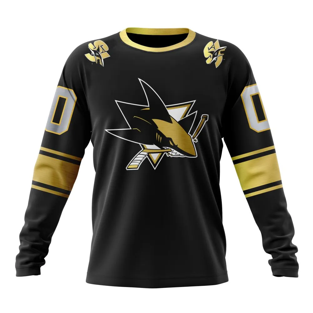 NHL San Jose Sharks Special Black And Gold Design St2401 Long Sleeved Sweatshirt 