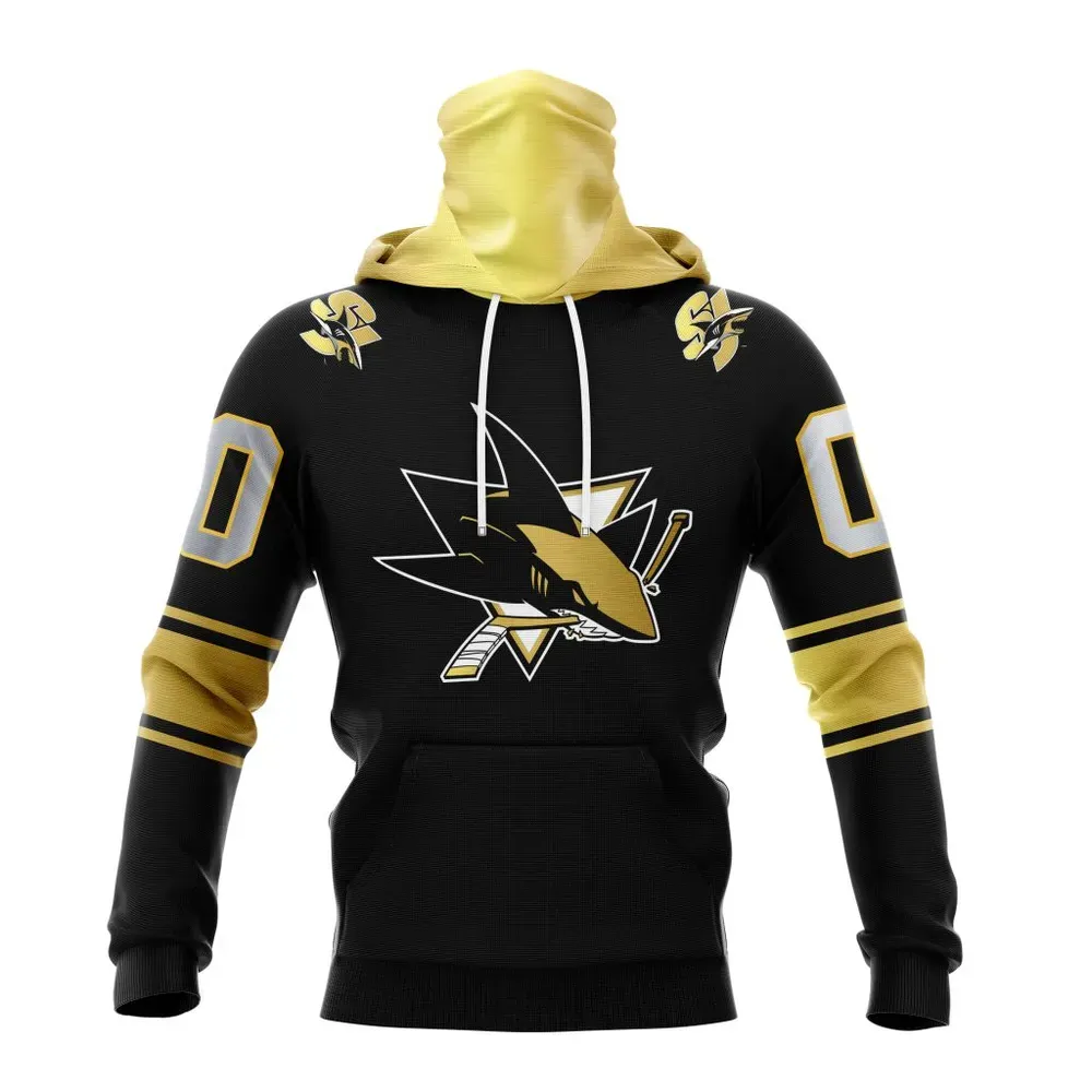 NHL San Jose Sharks Special Black And Gold Design St2401 Mask Hoodie