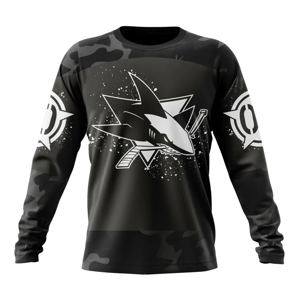 NHL San Jose Sharks Special Black Camo Design For Veterans Day St2304 Long Sleeved Sweatshirt 