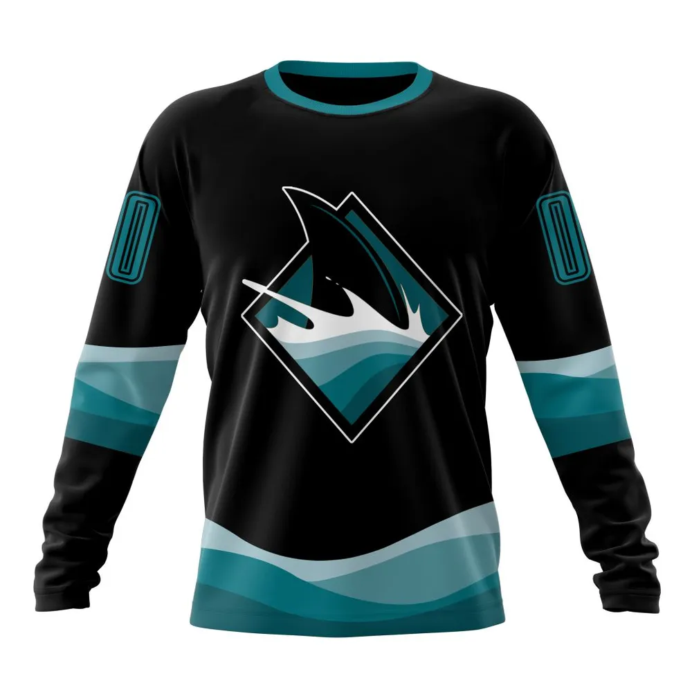 NHL San Jose Sharks Special Blackout Design St2401 Long Sleeved Sweatshirt 