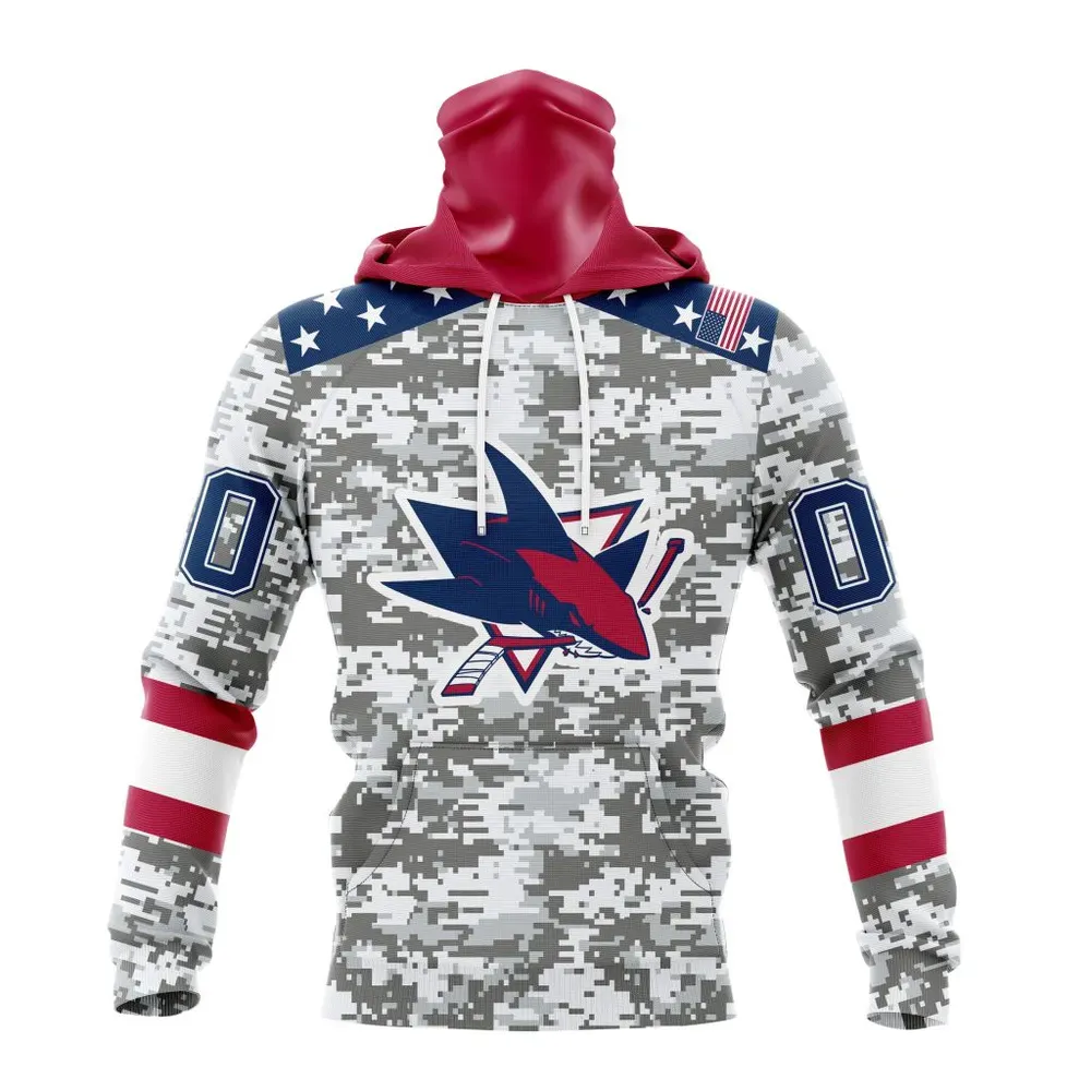 NHL San Jose Sharks Special Camo Design For Veterans Day St2301 Mask Hoodie