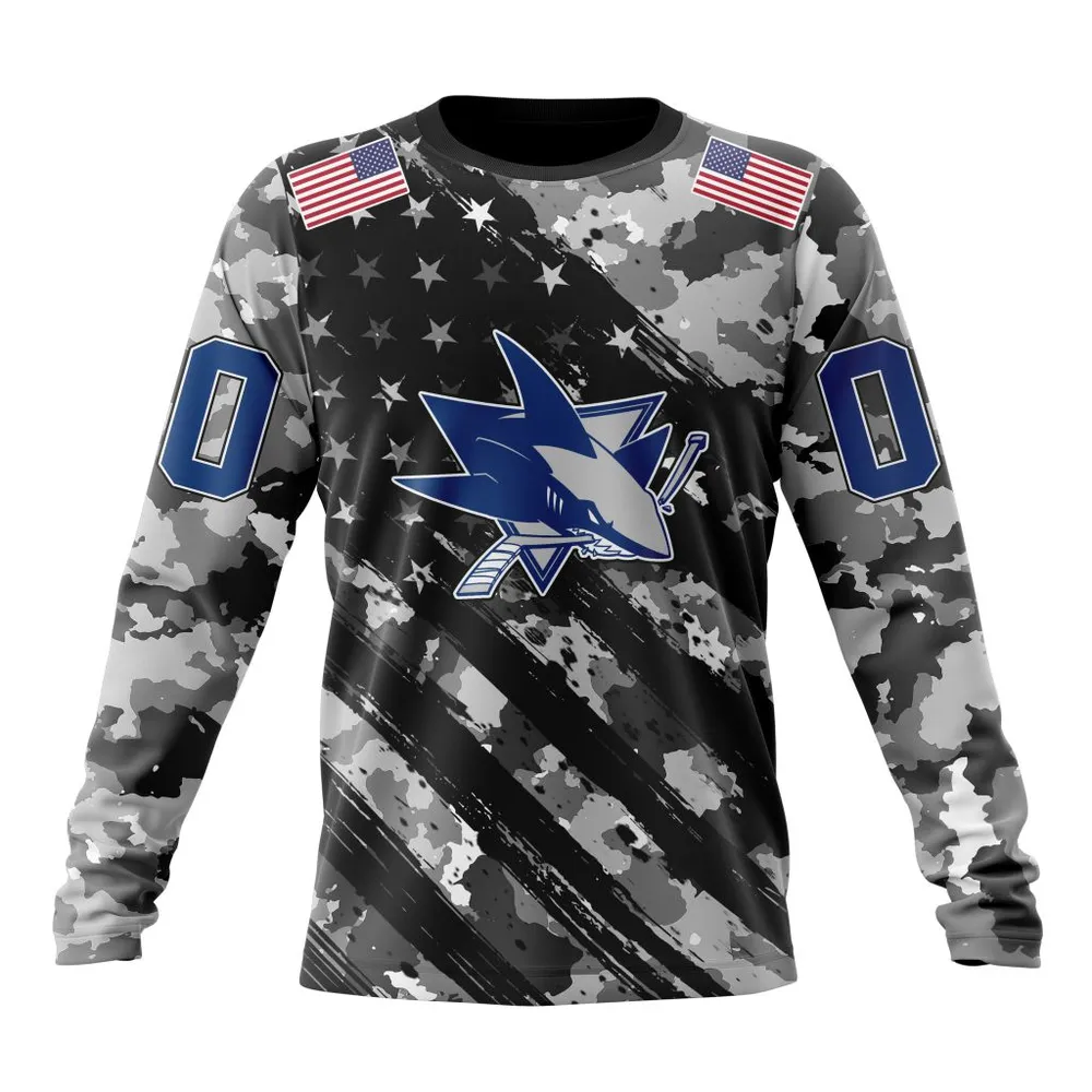 NHL San Jose Sharks Special Camo Military Design St2301 Long Sleeved Sweatshirt 