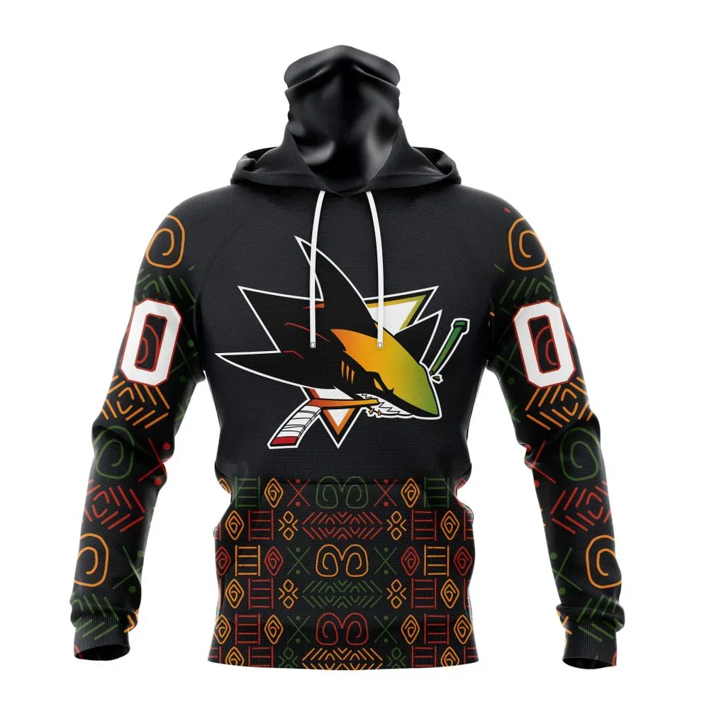 NHL San Jose Sharks Special Design For Black History Month St2401 Mask Hoodie