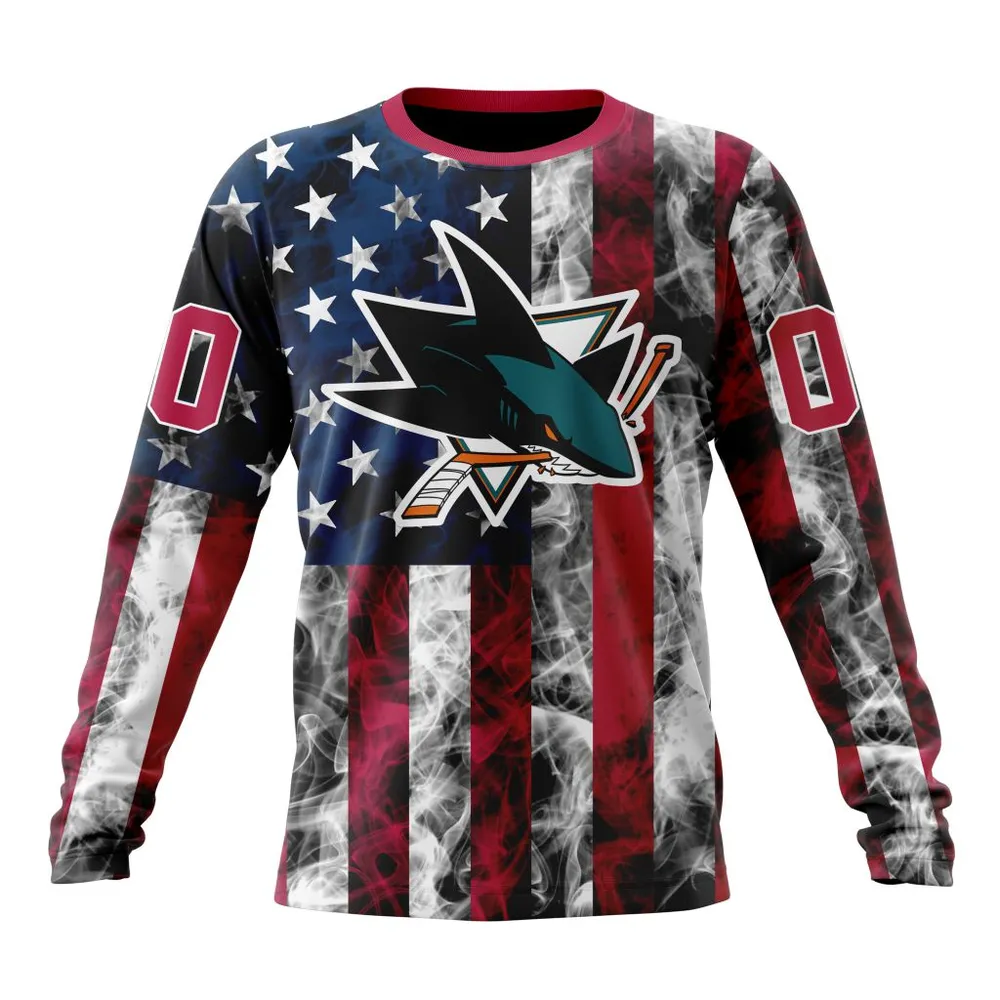 NHL San Jose Sharks Special Design For Independence Day The Fourth Of July St2401 Long Sleeved Sweatshirt 