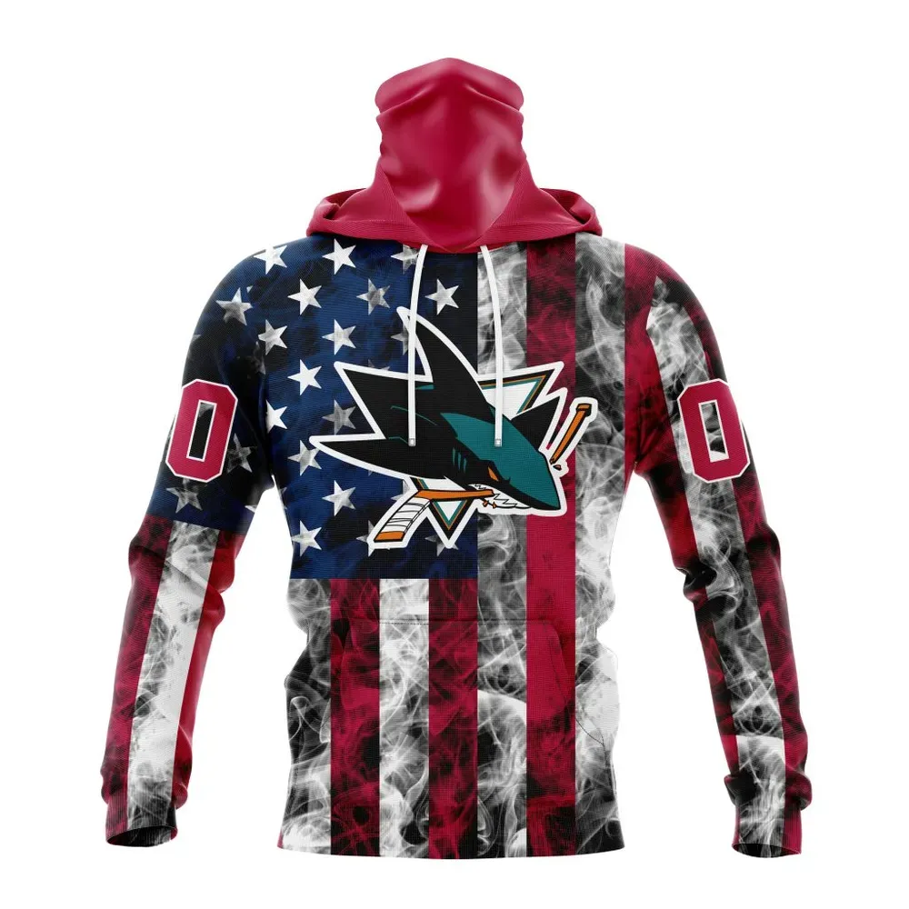 NHL San Jose Sharks Special Design For Independence Day The Fourth Of July St2401 Mask Hoodie