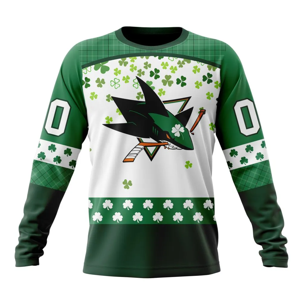 NHL San Jose Sharks Special Design For St. Patrick Day St2401 Long Sleeved Sweatshirt 