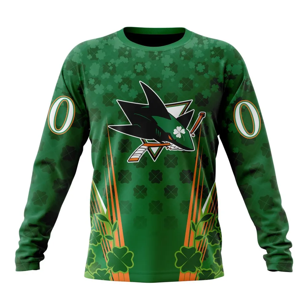 NHL San Jose Sharks Special Design For St. Patrickâ€™S Day St2402 Long Sleeved Sweatshirt 