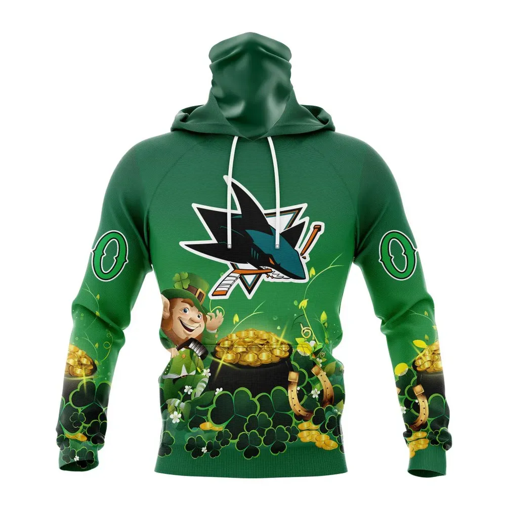 NHL San Jose Sharks Special Design For St. Patrickâ€™S Day St2403 Mask Hoodie