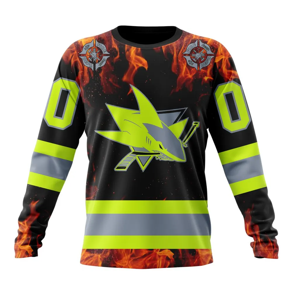 NHL San Jose Sharks Special Design Honoring Firefighters St2401 Long Sleeved Sweatshirt 