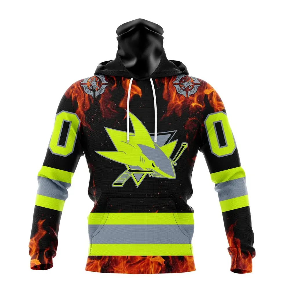 NHL San Jose Sharks Special Design Honoring Firefighters St2401 Mask Hoodie