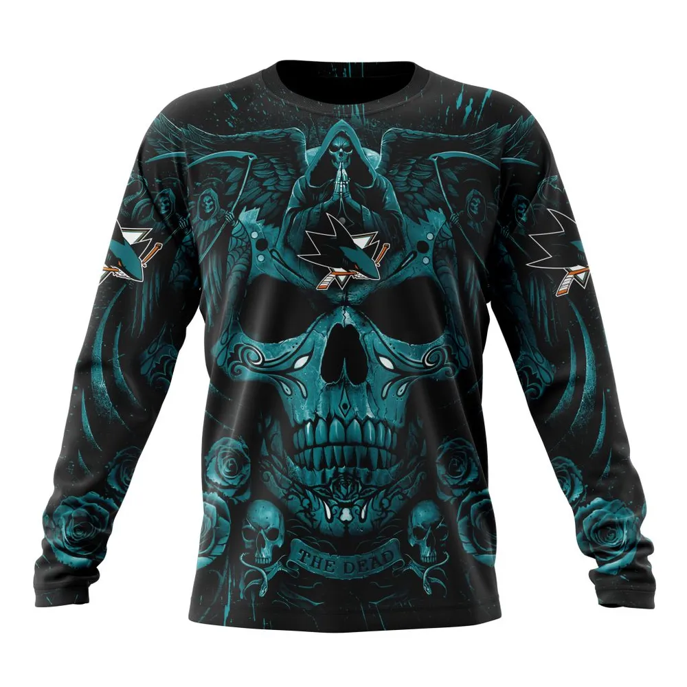 NHL San Jose Sharks Special Design With Skull Art St2203 Long Sleeved Sweatshirt 