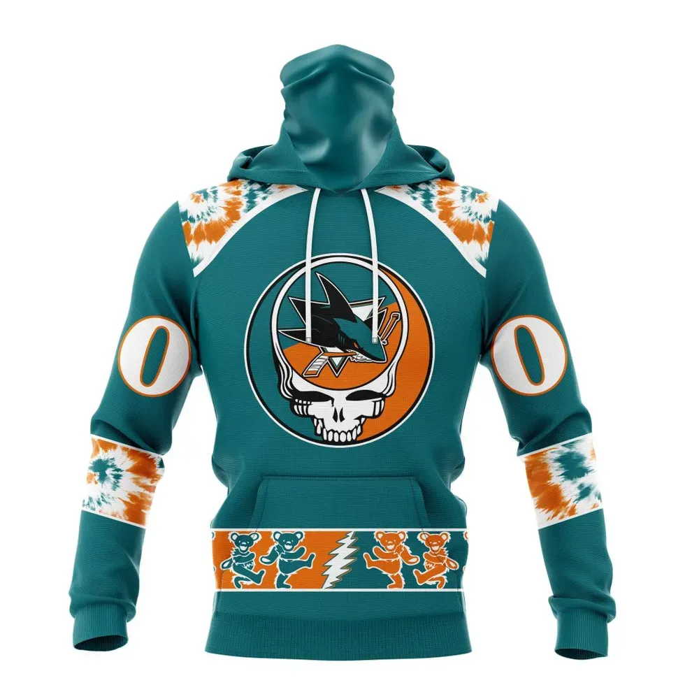 NHL San Jose Sharks Special Grateful Dead Design St2301 Mask Hoodie