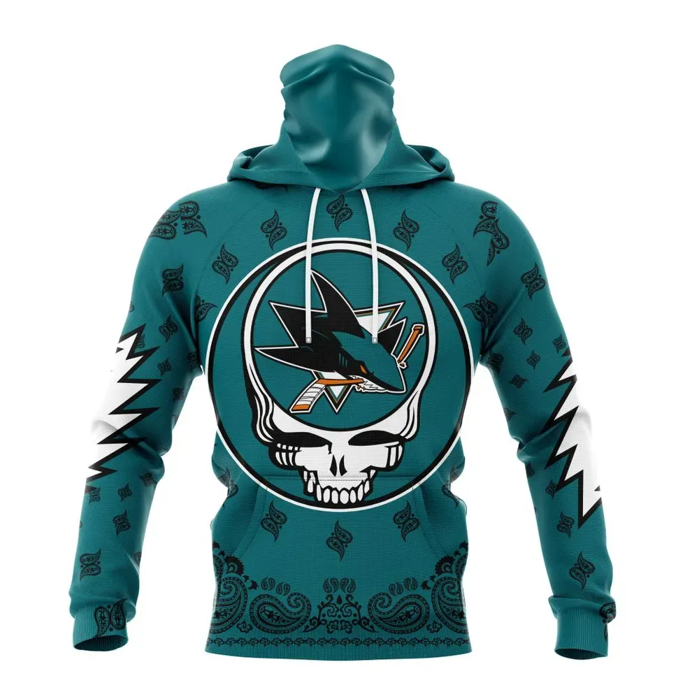 NHL San Jose Sharks Special Grateful Dead Design St2303 Mask Hoodie