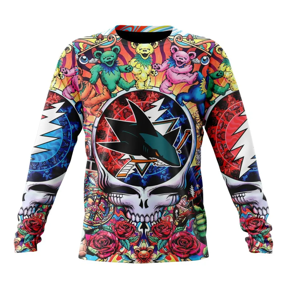 NHL San Jose Sharks Special Grateful Dead Design St2304 Long Sleeved Sweatshirt 