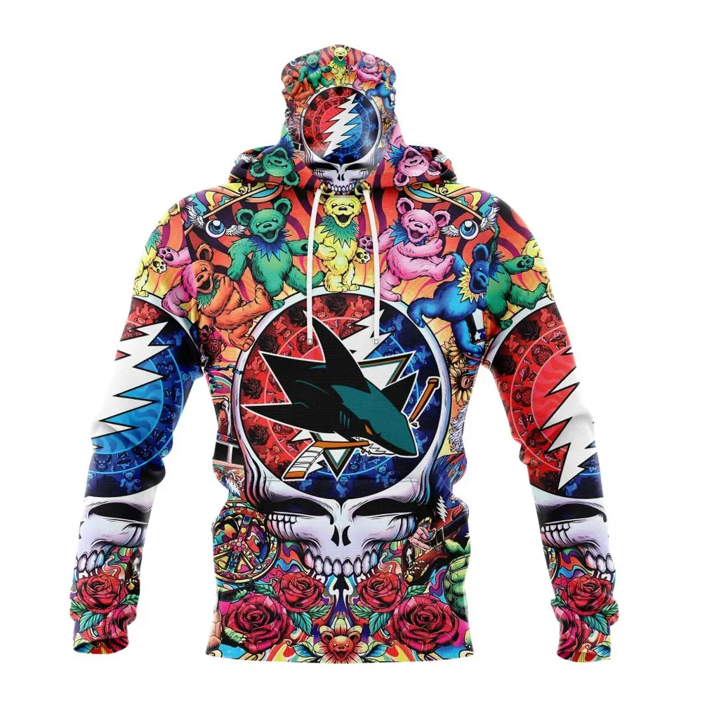 NHL San Jose Sharks Special Grateful Dead Design St2304 Mask Hoodie