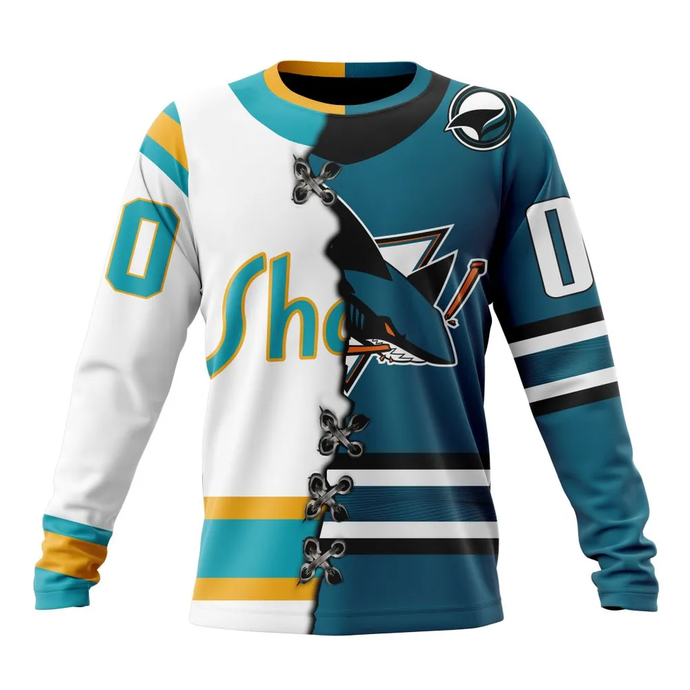 NHL San Jose Sharks Special Home Mix Reverse Retro Personalized Kits Long Sleeved Sweatshirt 