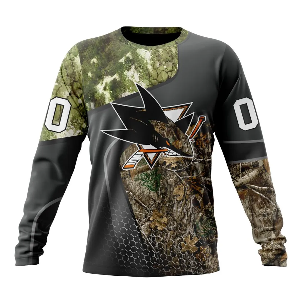 NHL San Jose Sharks Special Hunting Camo Design St2302 Long Sleeved Sweatshirt 