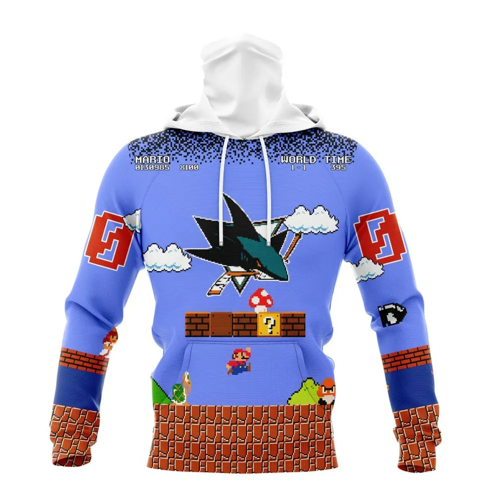 NHL San Jose Sharks Special Kits With Super Mario Game Design Mask Hoodie