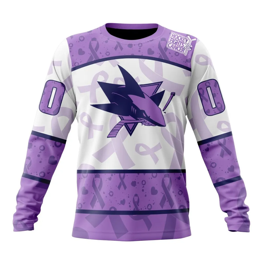 NHL San Jose Sharks Special Lavender Fight Cancer St2201 Long Sleeved Sweatshirt 