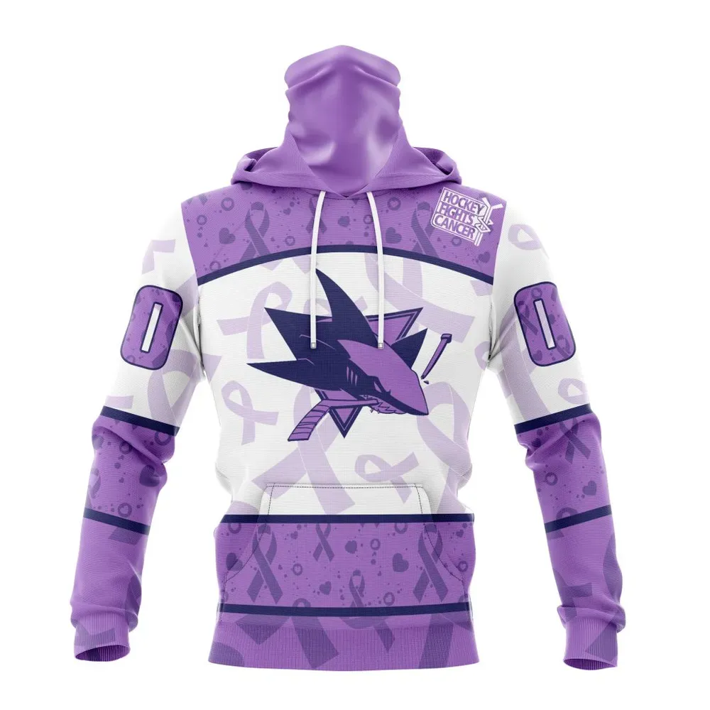 NHL San Jose Sharks Special Lavender Fight Cancer St2201 Mask Hoodie