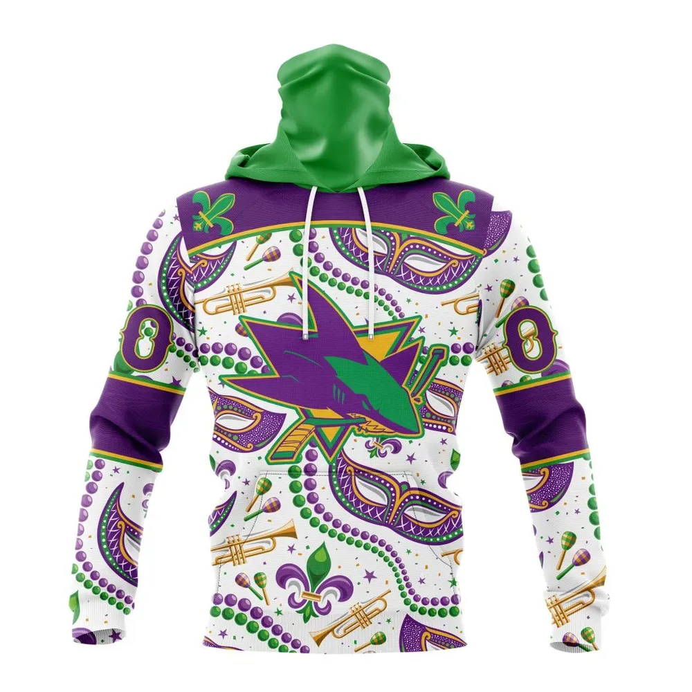 NHL San Jose Sharks Special Mardi Gras Design St2401 Mask Hoodie