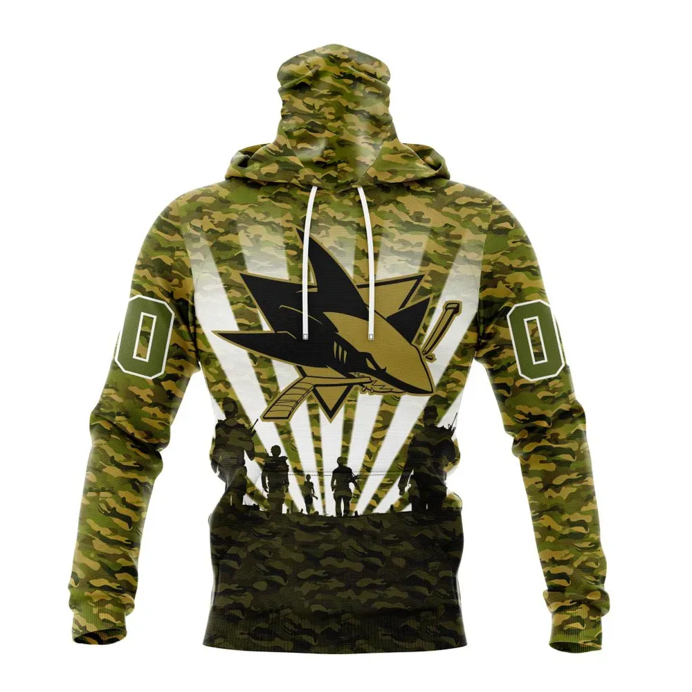 NHL San Jose Sharks Special Military Camo Kits For Veterans Day And Rememberance Day St2201 Mask Hoodie