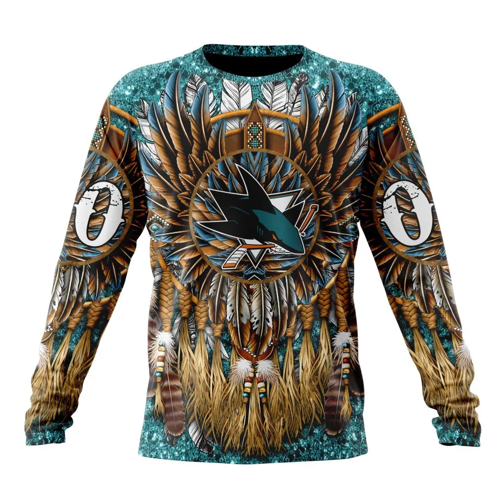 NHL San Jose Sharks Special Native Costume Design St2201 Long Sleeved Sweatshirt 