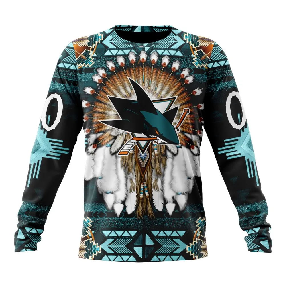 NHL San Jose Sharks Special Native Costume Design St2202 Long Sleeved Sweatshirt 