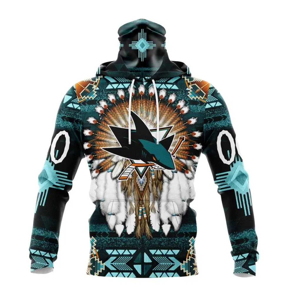 NHL San Jose Sharks Special Native Costume Design St2202 Mask Hoodie