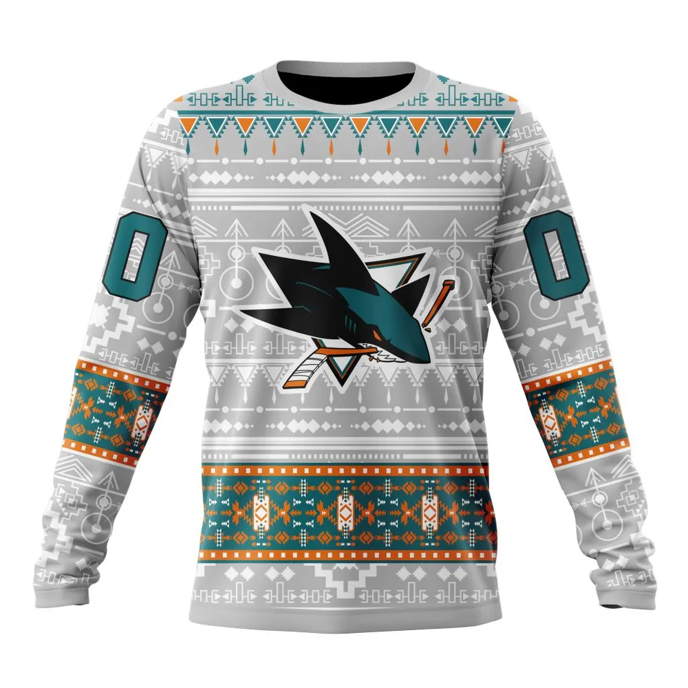 NHL San Jose Sharks Special Native Design St2302 Long Sleeved Sweatshirt 