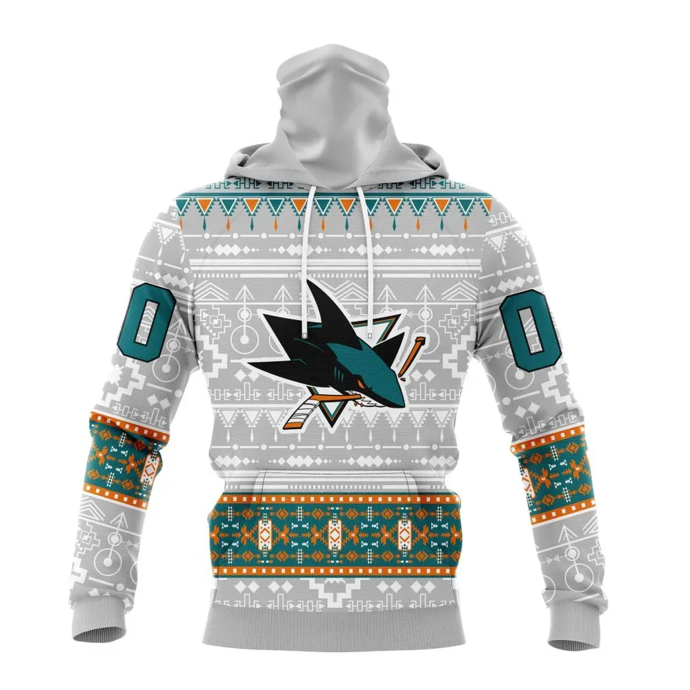 NHL San Jose Sharks Special Native Design St2302 Mask Hoodie