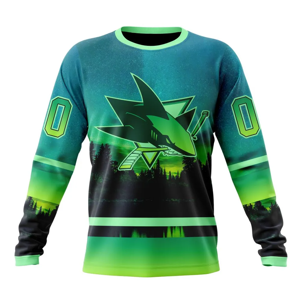 NHL San Jose Sharks Special Northern Lights Design St2302 Long Sleeved Sweatshirt 