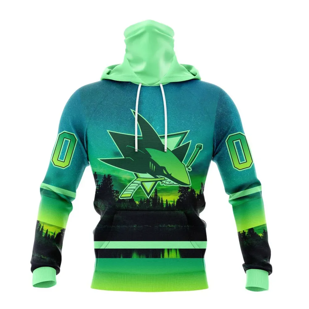 NHL San Jose Sharks Special Northern Lights Design St2302 Mask Hoodie